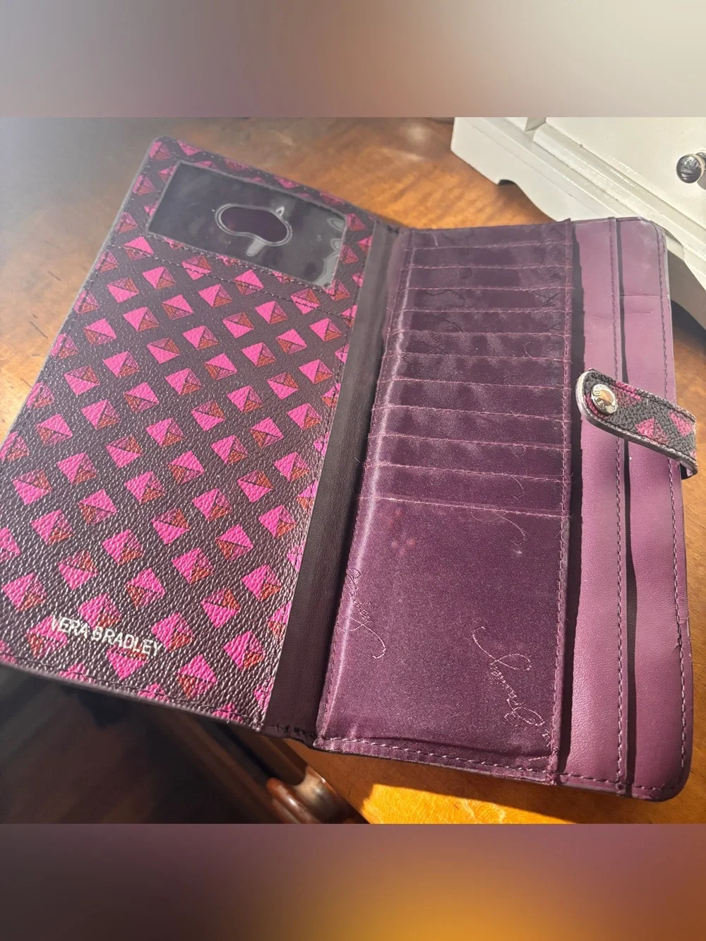 Vera Bradley Pink Geometric Snap Wallet - Preloved, Fair Condition